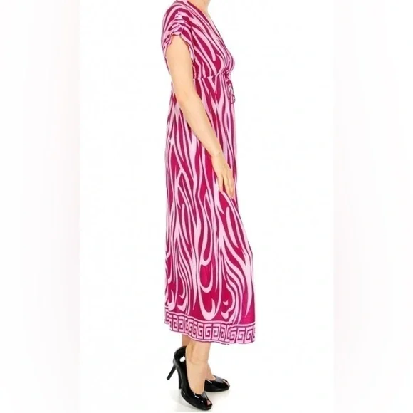 Deep V neck high waist w/ strings abstract pattern maxi dress - Picture 3 of 7